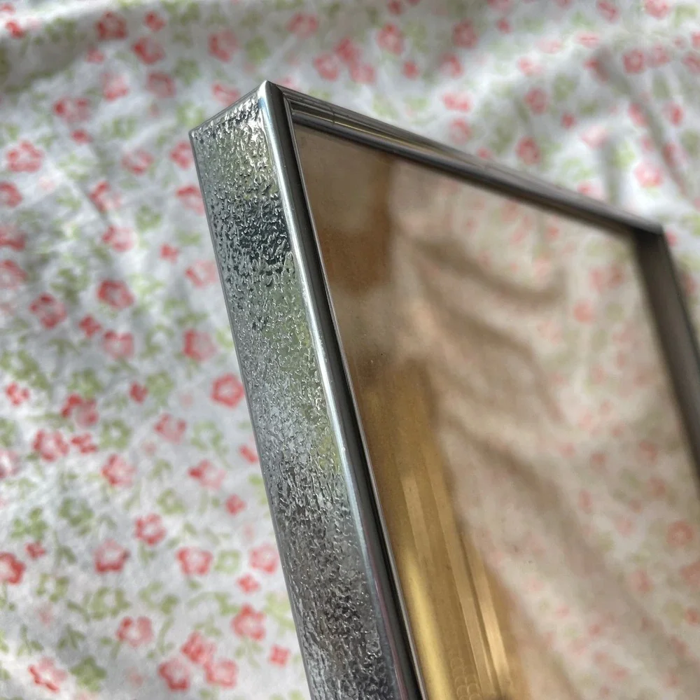 Vtg silver Brass Mid Century Modern 8x10 Picture Frame Ornate Etched portrait
